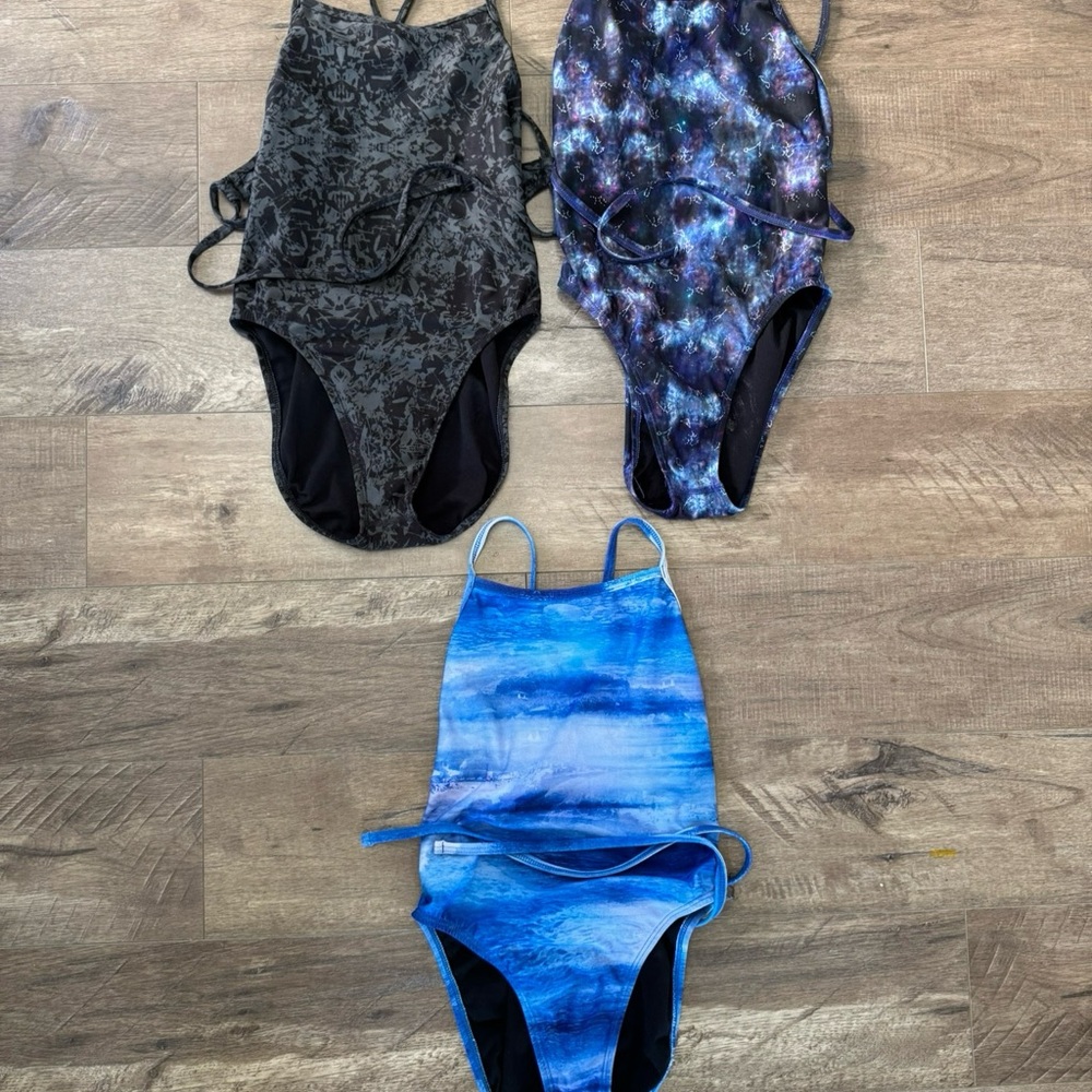 Jolyn Clothing Women's One Piece Swimsuit Set - Black, Purple, and Blue